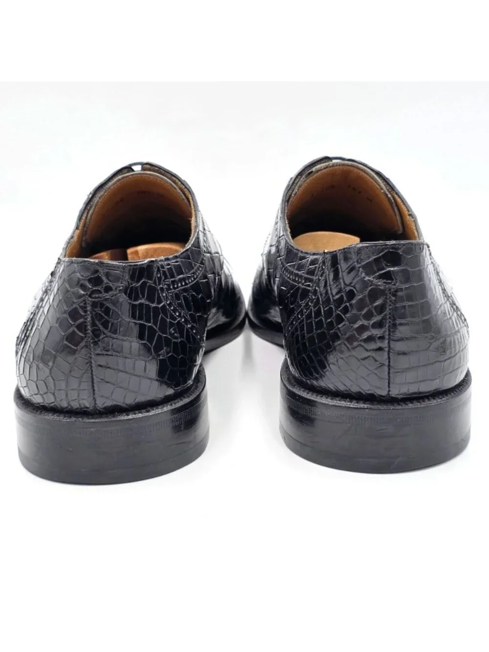 Mezlan Exotic Full Alligator Mens size 15M Black Dress Shoes Cap-toe Derby Spain